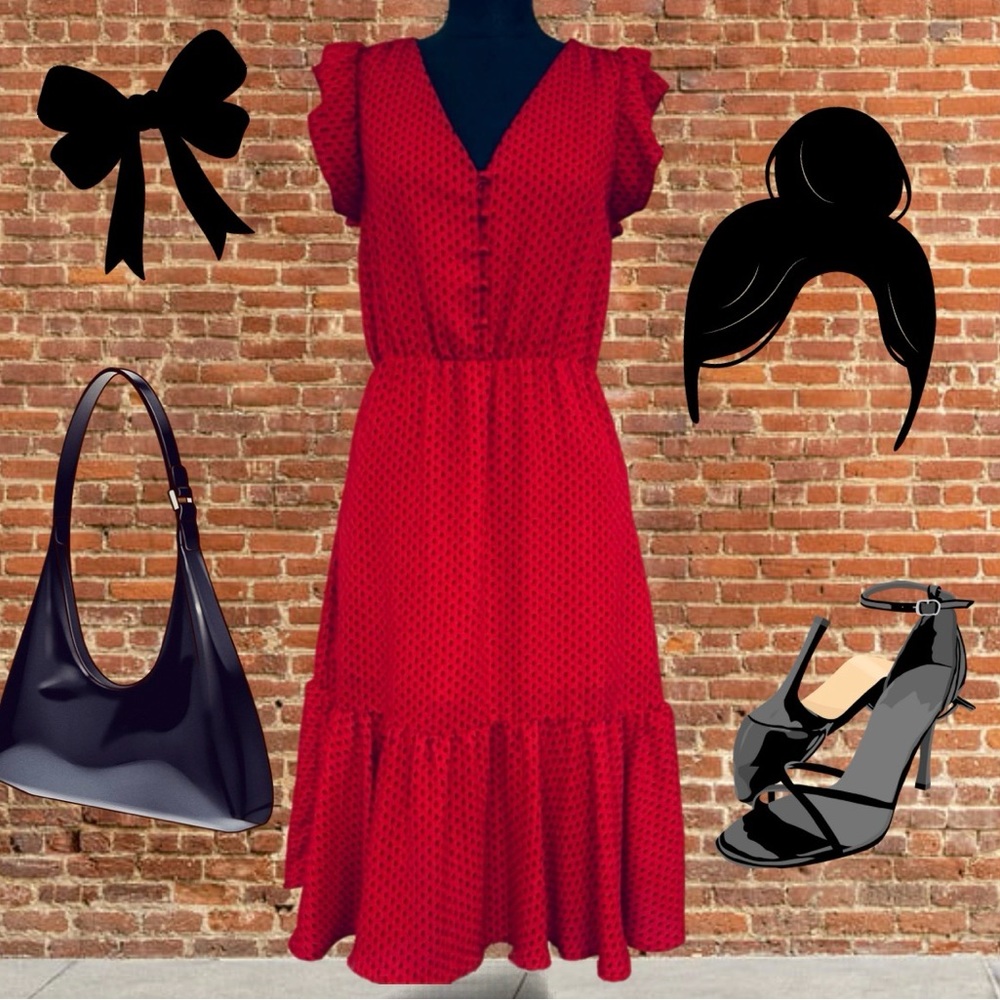 Banana Republic Red Midi Dress with Ruffle Sleeves - Picture 13 of 13